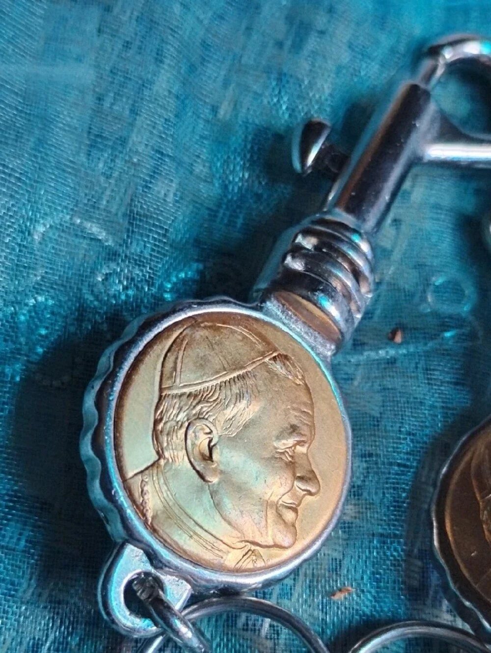 Solid Metal Keychains with Gold-Tone Medallion - Men Accessories